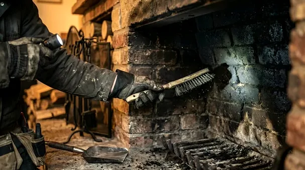 Cleaning ash from a firebox in Thousand Oaks