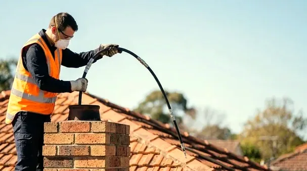 Liner being installed from the roof for a gas log conversion in Moorpark