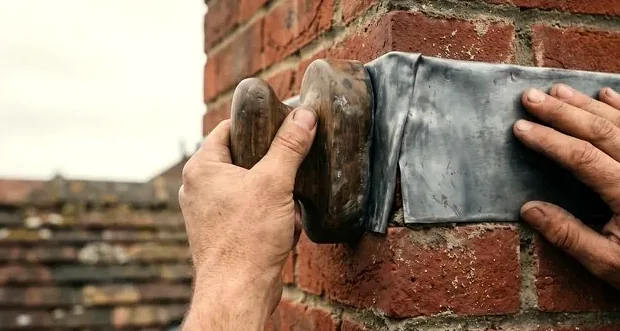 Chimney flashing being sealed in Newbury Park